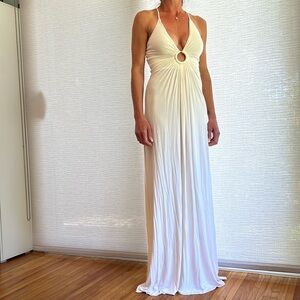 Sky dress S Gold detail ,white/cream long flowy dress .